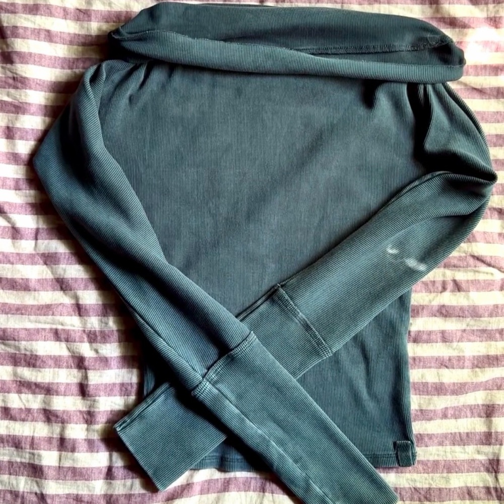 FP Off-the-Shoulder Ribbed Long Sleeve Top - Slate Green